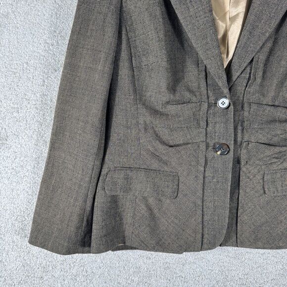 Escada Blazer Jacket Black Tan Women's 42 Wool Two Button Ruched Pockets - Picture 5 of 9